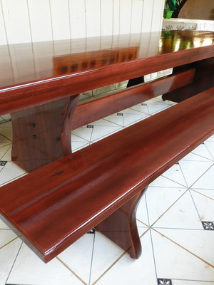 Conj. mesa madeira maciça nogueira 3,0mts x 0,85mts -10 lug.