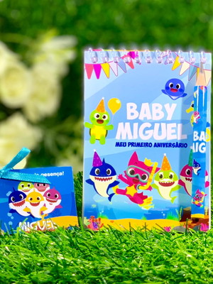 Bloquinho com mini lápis personalizado baby shark