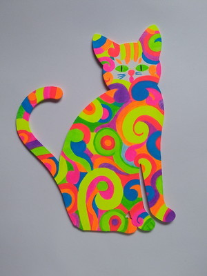 Gato psicodélico mdf neon luz negra pintura quadro