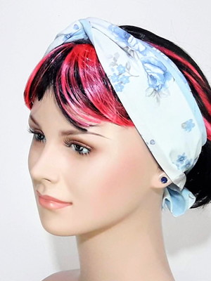 Turbante faixa flores azuis