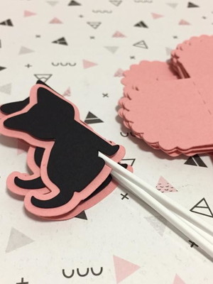 Kit topper e forminha gatinhos preto branco e rosa