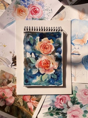 Pintura em aquarela de rosas - a4