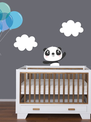 Adesivo de parede pandas e nuvens