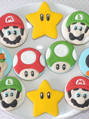 Biscoitos decorados mario bros, koopa e bomba