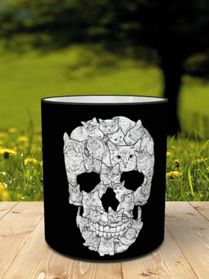 Caneca caveira com gatos