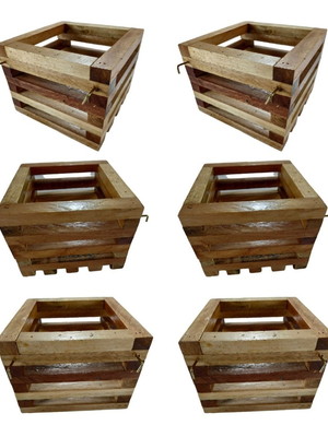 Cachepô vasinho quadrado de madeira com ganchos 6 unidades
