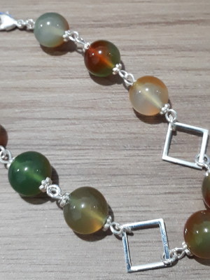 Pulseira folheada prata 925 com ágata mesclada 10 mm