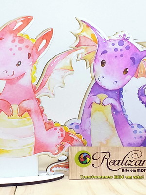 Kit de totens de mesa em mdf - dragão aquarelado
