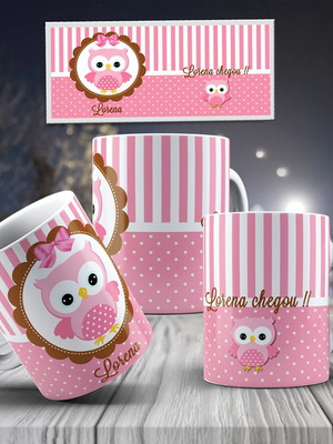 Caneca de polímero personalizada nascimento coruja