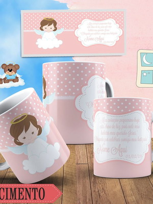 Caneca de polímero personalizada nascimento anjo