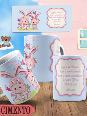 Caneca de polímero personalizada nascimento coelho