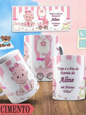 Caneca de polímero personalizada nascimento menina