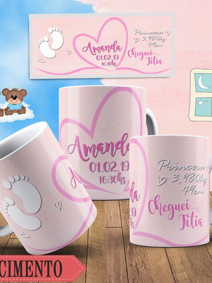 Caneca de polímero personalizada nascimento pezinho