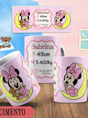Caneca de polímero personalizada nascimento minie