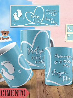 Caneca de polímero personalizada nascimento menino
