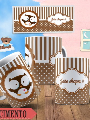 Caneca de polímero personalizada nascimento coruja