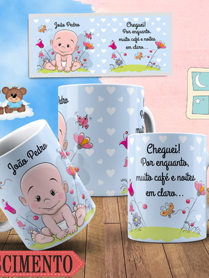 Caneca de polímero personalizada nascimento bebê