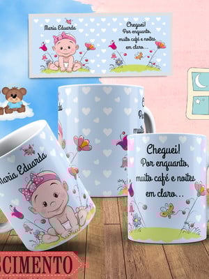 Caneca de polímero personalizada nascimento menina