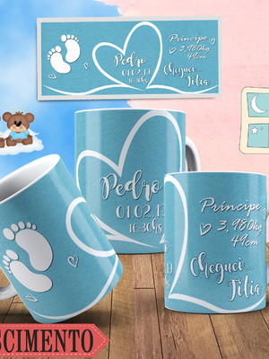 Caneca de polímero personalizada nascimento pezinho boy