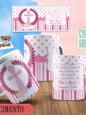 Caneca de polímero personalizada nascimento menina