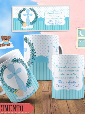 Caneca de polímero personalizada nascimento menino