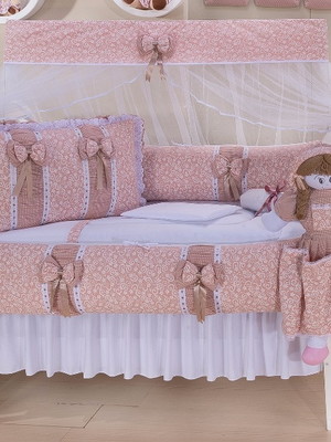 Kit berço americano rose 9 peças laços