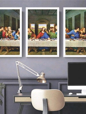 Quadro decorativo para interiores santa ceia moldura branca