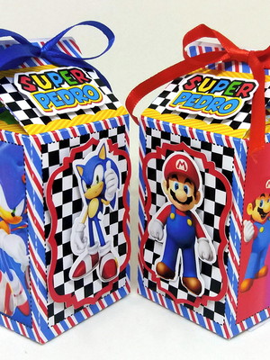 Kit 12 caixas milk mario kart e sonic kart com aplique 3d