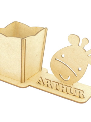 Porta canetas com display personalizado mdf - girafa