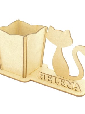 Porta canetas com display personalizado mdf - gato