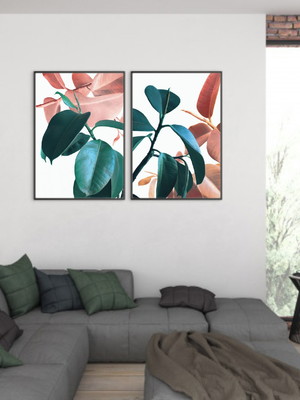 Conjunto dois quadros decorativos 30x40 para sala folhagens