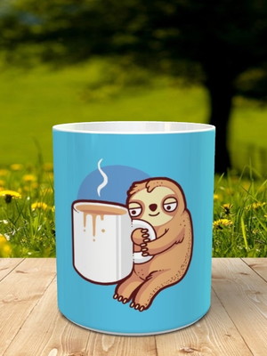 Caneca preguiça tomando café