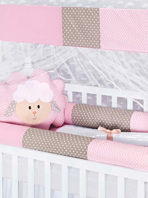 Kit de berço rolinho ovelhinha rosa padrão americano