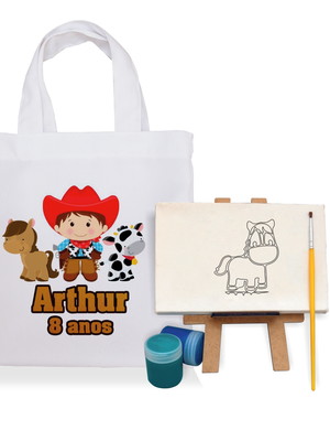 Lembrancinha kit pintura com sacolinha - tema fazendinha