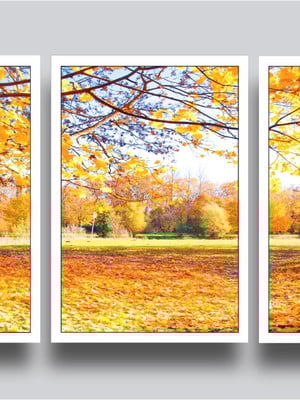 Kit 3 quadros decorativos arvores floresta amarela botânico
