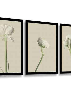 Quadro decorativo flores brancas com 3 peças com moldura