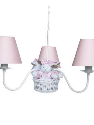 Lustre ovelhinha ovelha 3 lâmpadas quarto bebê infantil rosa
