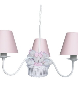 Lustre pendente ursinha rosa 3 lâmpadas menina bebê infantil