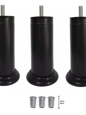 Kit 3 pé cama box preto fixo rosca 5/16 + bucha americana
