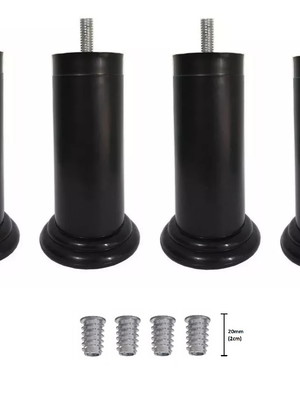 Kit 4 pé cama box preto fixo rosca 5/16 + bucha americana