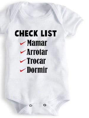 Body de bebê branco algodão check list mamar ref 143