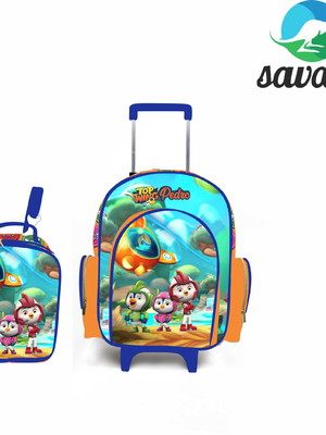 Kit mochila e lancheira top wing personalizada com carrinho