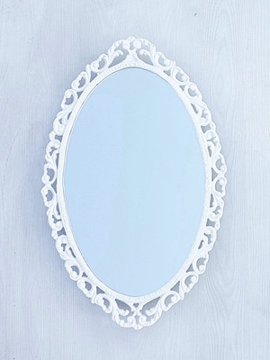 Espelho decorativo de parede oval vintage branco puro