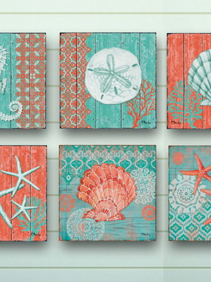 6 quadros decorativos coral marinho
