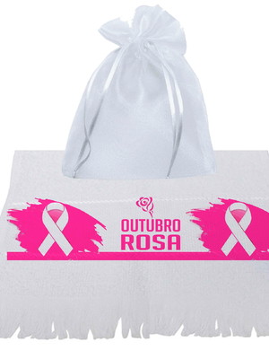 Toalha e saco de organza personalizado outubro rosa