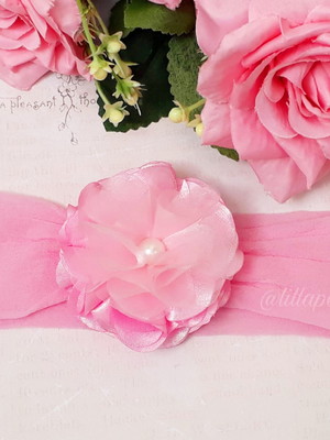 Faixa rosa flor cetim e organza