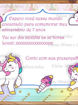 Convite aniversário unicórnio