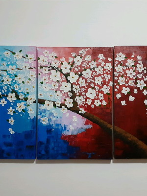 Quadro com flores e fundo colorido
