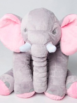 Almofada elefante pelúcia cinza e rosa