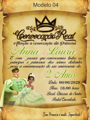 50 convite pergaminho a princesa e o sapo - convite 1 aninho